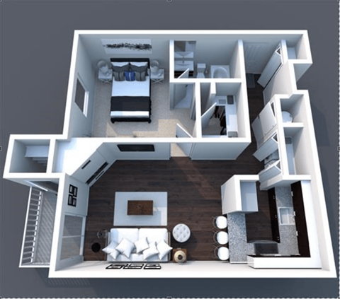 a floor plan of a 1 bedroom apartment with a living room and bedroom